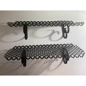 VINTAGE PAIR OF MID-CENTURY MATTE BLACK METAL MESH SHELVES